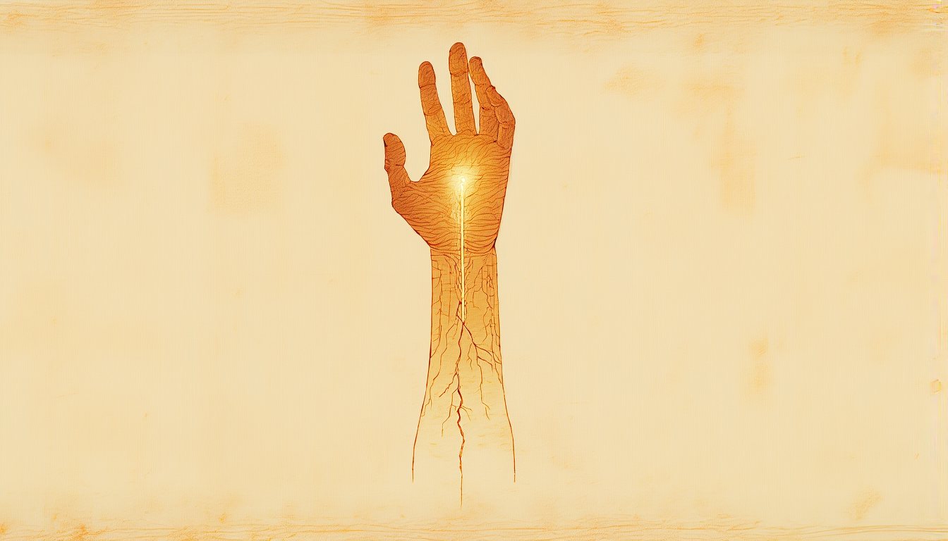 An open palm with a crack-shaped shadow dissolving from it